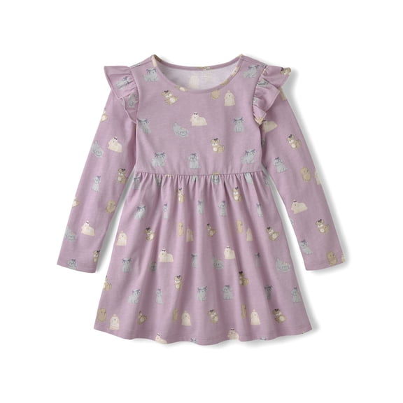 The Children's Place Baby And Toddler Girls Long Sleeve Floral Flutter Dress, Sizes 6M-5T