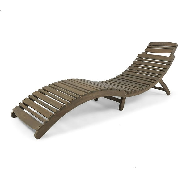 Christopher Knight Home Tycie Outdoor Acacia Wood Foldable Chaise Lounge, Gray Finish