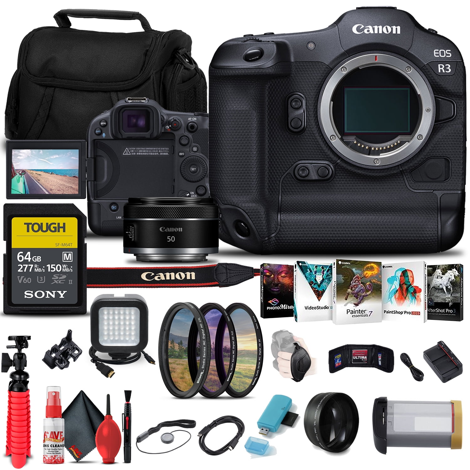 Canon EOS R3 Mirrorless Camera with RF 50mm f/1.8 STM Lens Full-Frame 6K RAW + Essential Bundle (International Model)