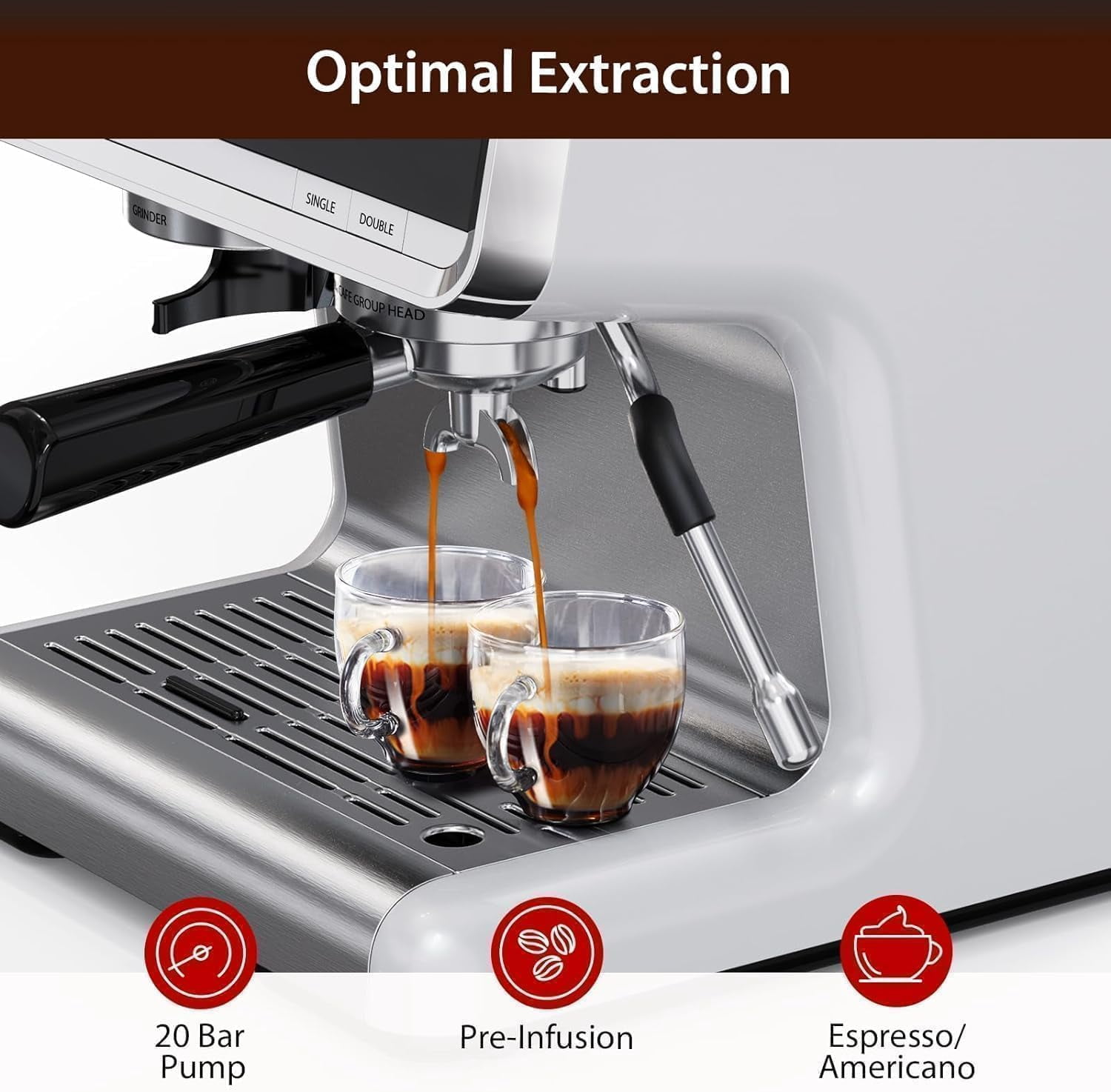 Ataucjin Espresso Machine with Grinder, Milk Frother Steam Wand, 95 oz Water Tank, 20 Bar Semi-Automatic Coffee Maker, Professional Coffee Maker, Espresso Coffee Machine for Home Office