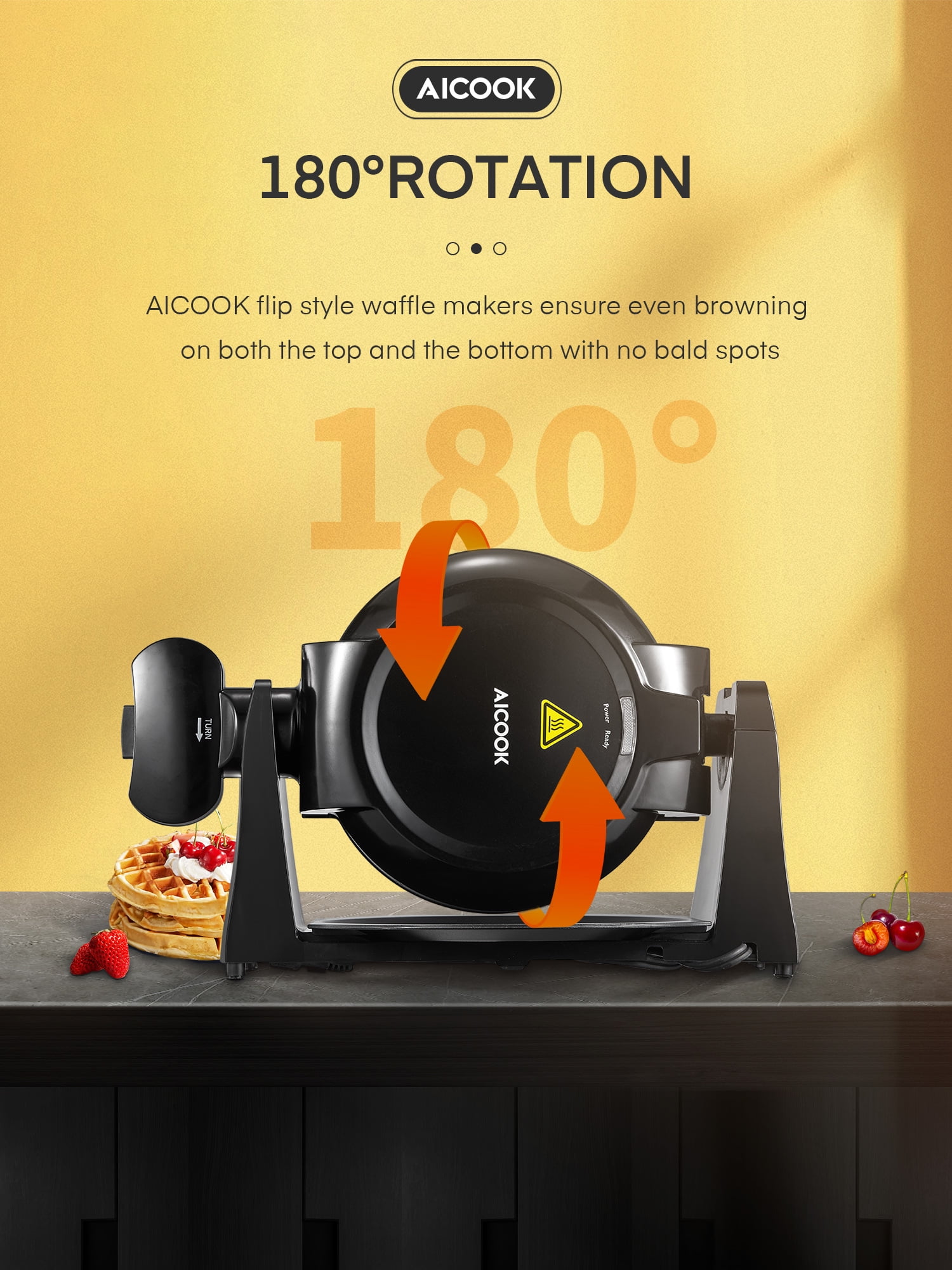FOHERE Double Belgian Waffle Maker 180 Flip, 1400W, Waffles in 3 Minutes, Anti-Scald, Nonstick, Black, New