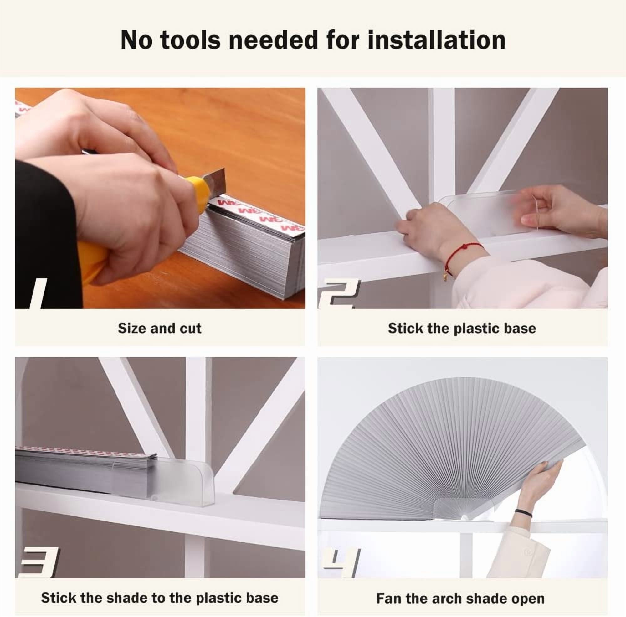 LUCKUP Light Filtering Arch Window Shades Half Circle Honeycomb Curtains Dual Color Semi Circular Cellular Pleated Blinds for Half Moon Round Windows, Easy Cut and Install 36" W x 72" H Grey-White