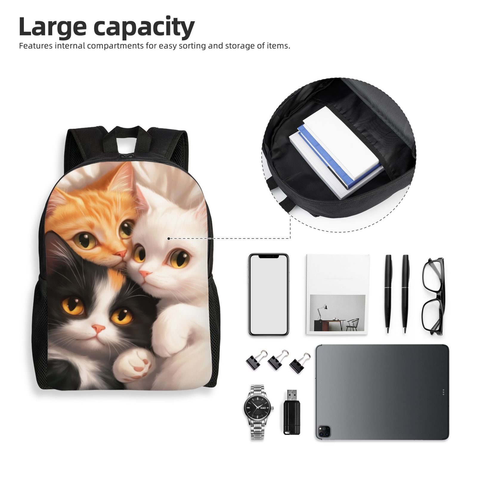 Cat Backpack Double Shoulder Backpack Durable, Spacious, Ergonomic Design for Travel, Work & Outdoor Use