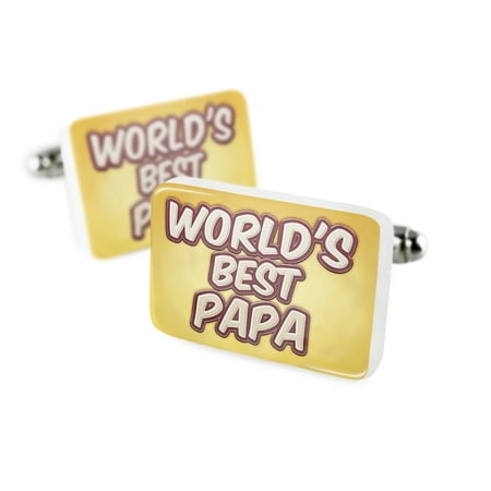 Cufflinks Worlds best Papa, happy yellowPorcelain Ceramic NEONBLOND