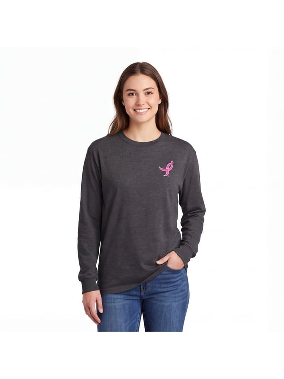 SUSAN G KOMEN MEN'S ALL OF US CROWD MENS SGK LONG SLV TEE, BREAST CANCER AWARENESS SHIRT, SIZES XS-3XL