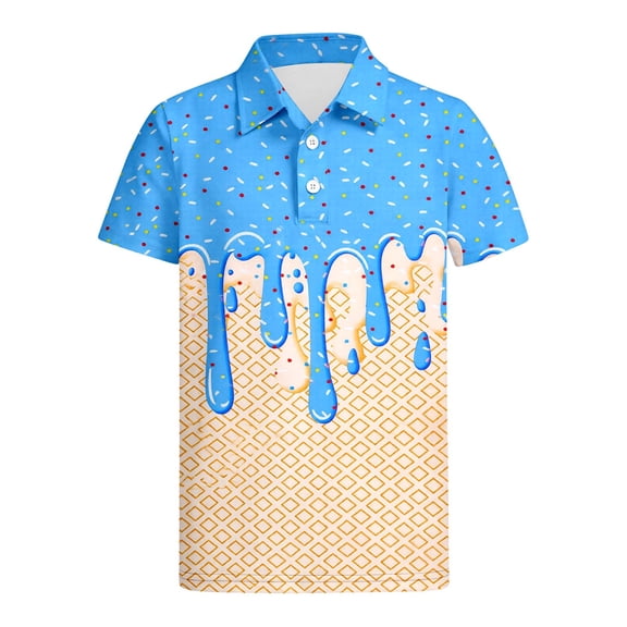 JIAYUE Child Boys Beach Shirts Ice Cream Print Button Front Summer Classic Tee Lapel Short Sleeve Casual Vacation Top For Kids