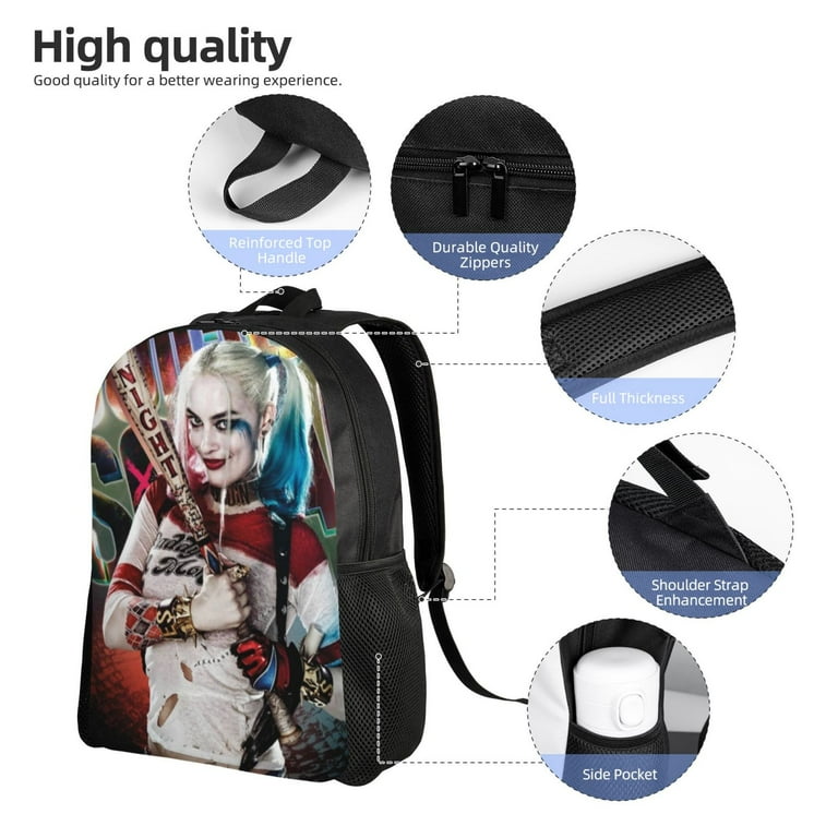 Harley Quinn Backpack High Capacity Durable School Backpack Laptop Bag Lightweight Oxford Cloth Adjustable Shoulder Straps Travel Daily Use Walmart