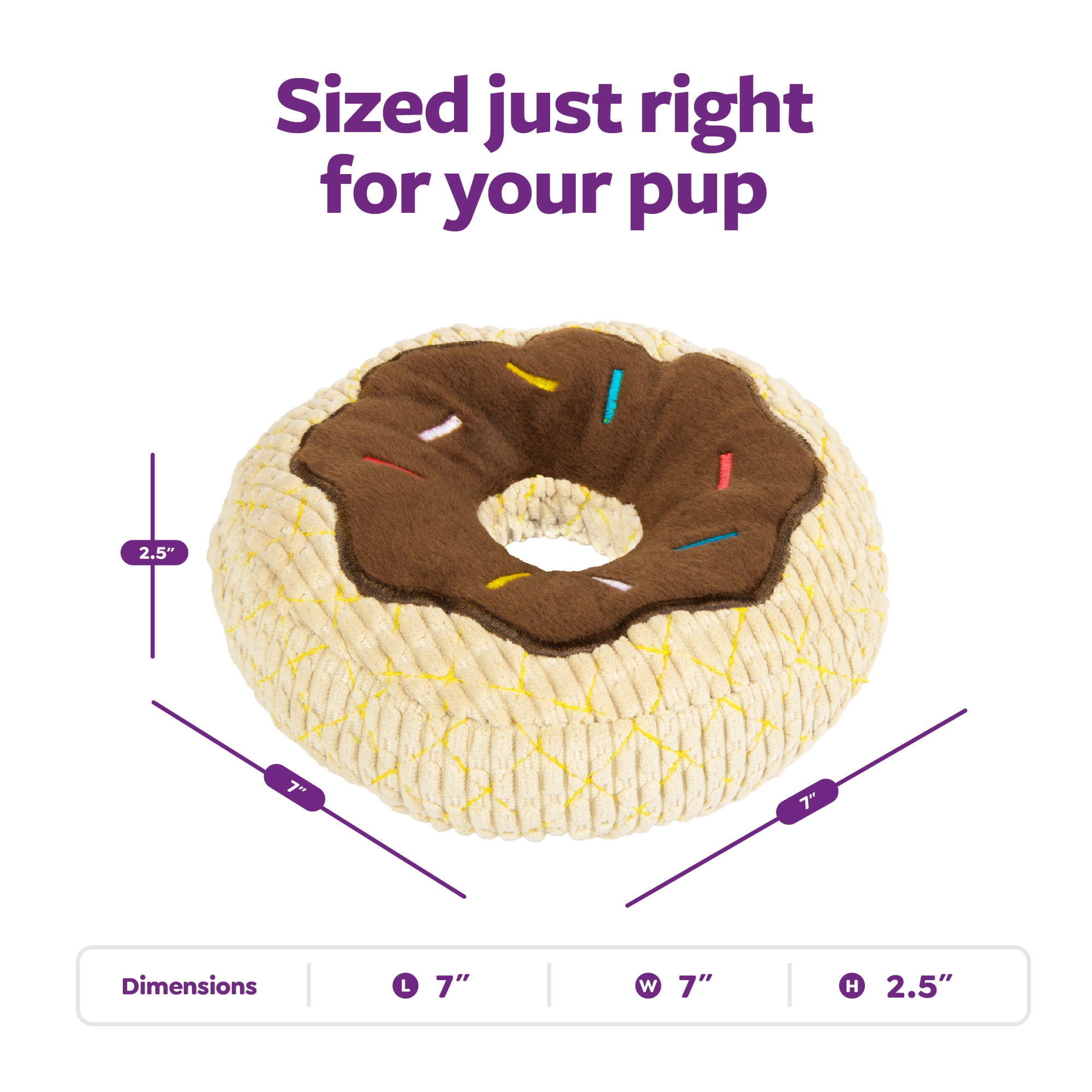 TrustyPup Tough 'N Fun Chocolate Donut Durable Plush Squeaker Dog Toy with Chew Guard Technology, Brown, Large