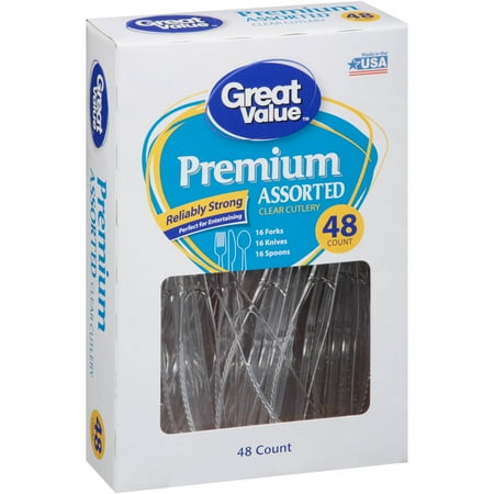 Great Value Premium Assorted Clear Cutlery, 48 Count