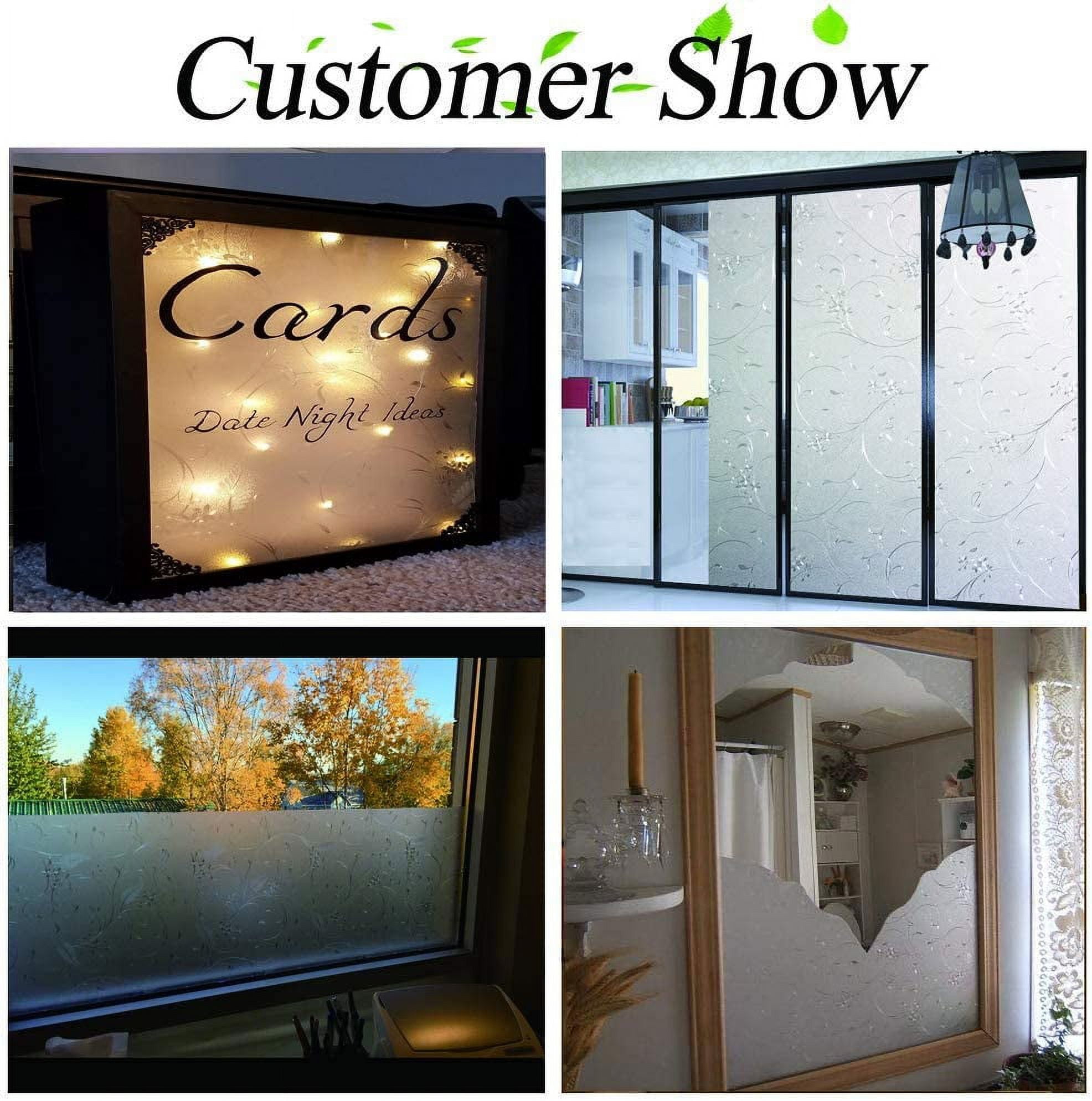 BSHAPPLUS® 17.7"x78.7" Flower Window Privacy Film,Floral Glass Window Film,Frosted Window Sticker,3D Window Decals Non Adhesive for Bathroom Living Room Office