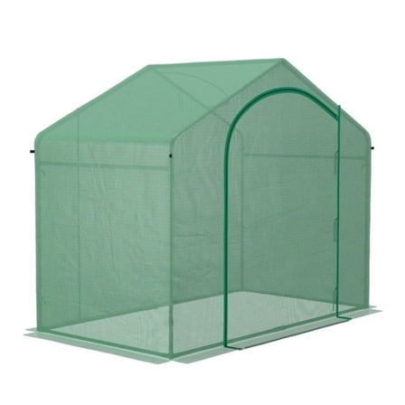 Mini Walk-in Greenhouse - Portable Steel Frame Plant Grow House - Green PE Cover with Ventilation Window & Zipped Door for Garden & Allotment