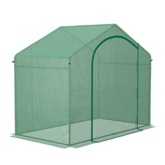 Mini Walk-in Greenhouse - Portable Steel Frame Plant Grow House - Green PE Cover with Ventilation Window & Zipped Door for Garden & Allotment