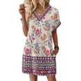 thumbnail image 2 of Women's Floral Print V-Neck Short Sleeve Casual Dress with Pocket, Pullover Summer Dress, Comfortable Loose Fit, Fashionable Ladies Clothing,Purple,L, 2 of 8