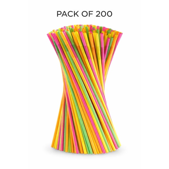 Disposable Plastic Straws Extra Long Multicolor 200 Count