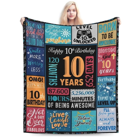 10th Birthday Blanket Level Ten Gamer Blanket Kids Birthday Blanket Soft Cozy Blanket for Couch Bed Happy 10th Birthday Gift for Boys Girls 50x40