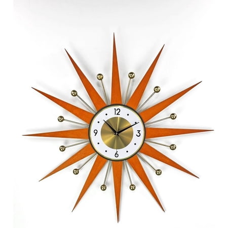 30 27 25 Burnt Orange Atomic Wall Clock Starburst Clock Brass Gold Large Clock Vintage Modern photo 30 27 25 Burnt Orange Atomic Wall Clock Starburst Clock Brass Gold Large Clock Vintage Modern image