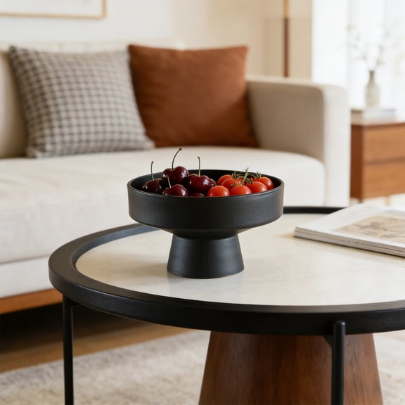 BUERCWS Black Round Tray For Home - Large Plastic Serving Tray With Modern Design, Resin Organizer For Living Room Coffee Table Decor