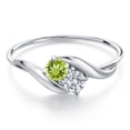 thumbnail image 3 of Gem Stone King 10K White Gold Round Green Peridot and White Lab Grown Diamond Ring for Women (0.38 Cttw, Round 3.5MM, Gemstone August Birthstone, Size 6), 3 of 6