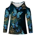 thumbnail image 4 of Summer Savings Clearance 2023! Loopsun T shirts for Women Blouses for Women, Women Sexy T- Shirt Cold Shoulder Pullover Blouse V-Neck Long Sleeve Print Tops Light Blue C, 4 of 4