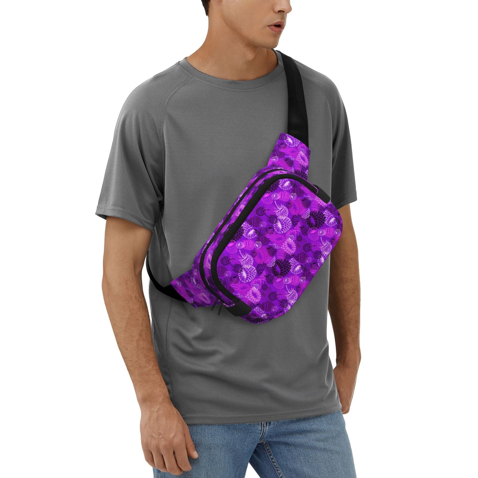 Picia Berry Raspberry Print Square Double-Layer Waist Bag Mini Adjustable Waist Belt Bag Exercise Running Travel Hiking
