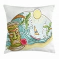 thumbnail image 1 of Tiki Bar Decor Throw Pillow Cushion Cover, Circular Frame with Tropical Accents Cartoon Beach Tiki Statue Illustration, Decorative Square Accent Pillow Case, 20 X 20 Inches, Multicolor, by Ambesonne, 1 of 2
