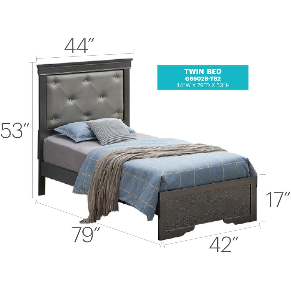 Glory Furniture Lorana Twin Bed in Metalic Black Color