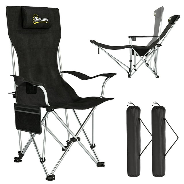 Outsunny Set of 2 Reclining Camping Chair, Folding Camp Chair, Black