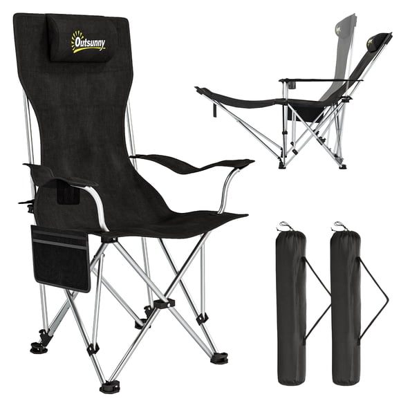 Outsunny Set of 2 Reclining Camping Chair, Folding Camp Chair, Black