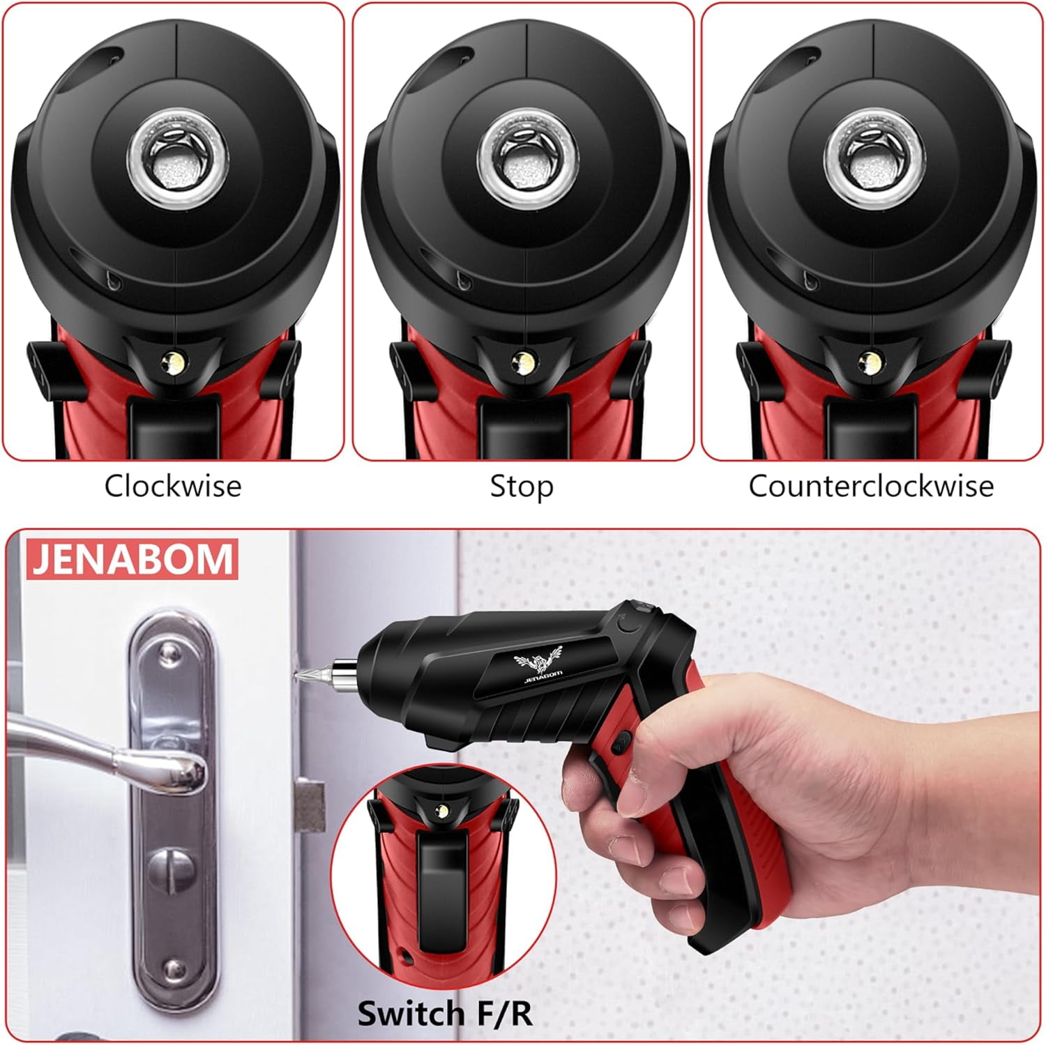 RGHJAR-14 in 1 Electric Screwdriver Cordless 3.6V Small Power Drill Set 3Nm Max Torque Rotatable Electric Screwdriver with LED Light Home Improvement & Furniture Assembly (Red)