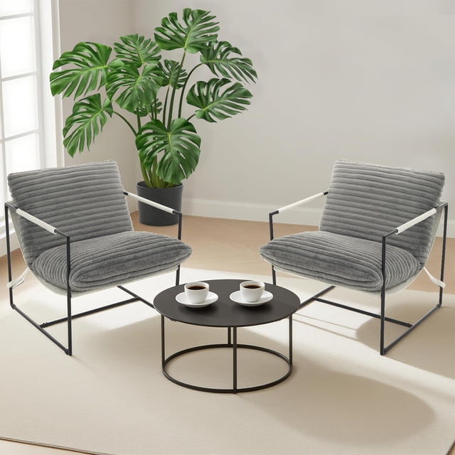 Juego de 2 Sillones Acentuadores Modernos – Marco Metálico – Tapizado – Cojín Suave – Sala de Estar