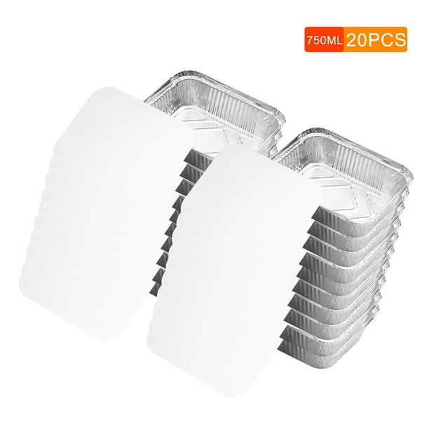 Tomshine Disposable Aluminum Foil Pan Containers Takeout Pans With Lids For Baking Storing Heating Cooking Grilling Food 20pcs Pack 750ml Silver 750ml