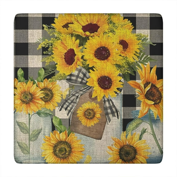 Sunflower Print Elastic Fitted Tablecloth - Snug Fit Square Table Cover for Outdoor Picnic Rustic Farmhouse (34x34 Inches)