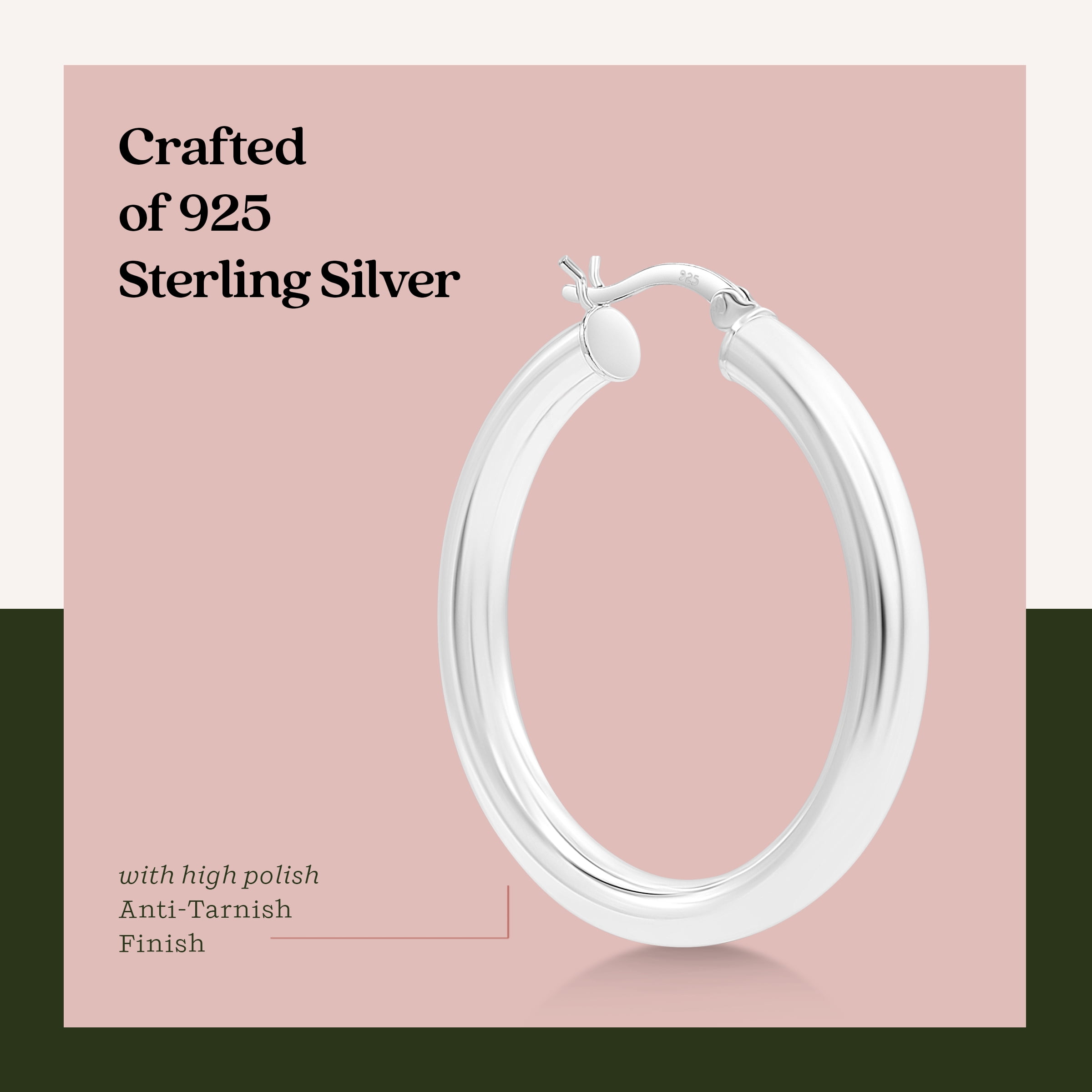 Kezef Sterling Silver Hoop Earrings for Women, Men | 4mm High Polished Lightweight Silver Hoops | 35mm Diameter | Chunky Hoop Earrings