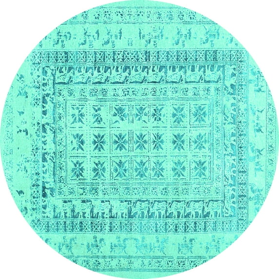 Ahgly Company Indoor Round Abstract Turquoise Blue Contemporary Area Rugs, 4' Round