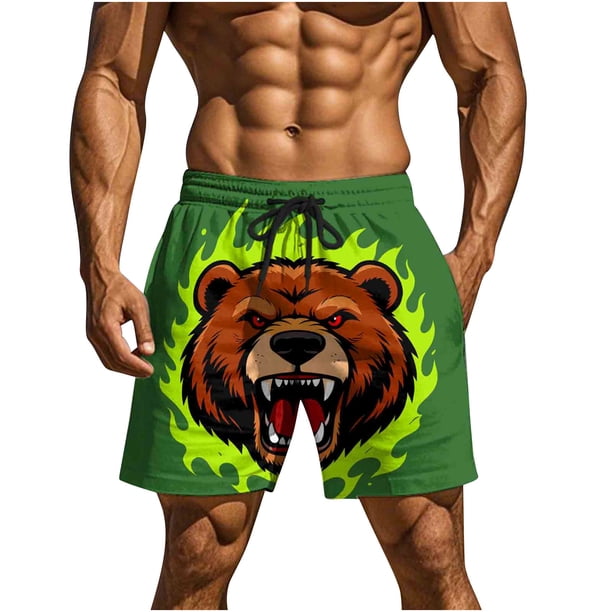 Pantalones de Baño de Cintura Elástica de los Hombres con Impresión Divertida Doble Bolsillo Cinco Puntos Pantalones Cortos de Playa