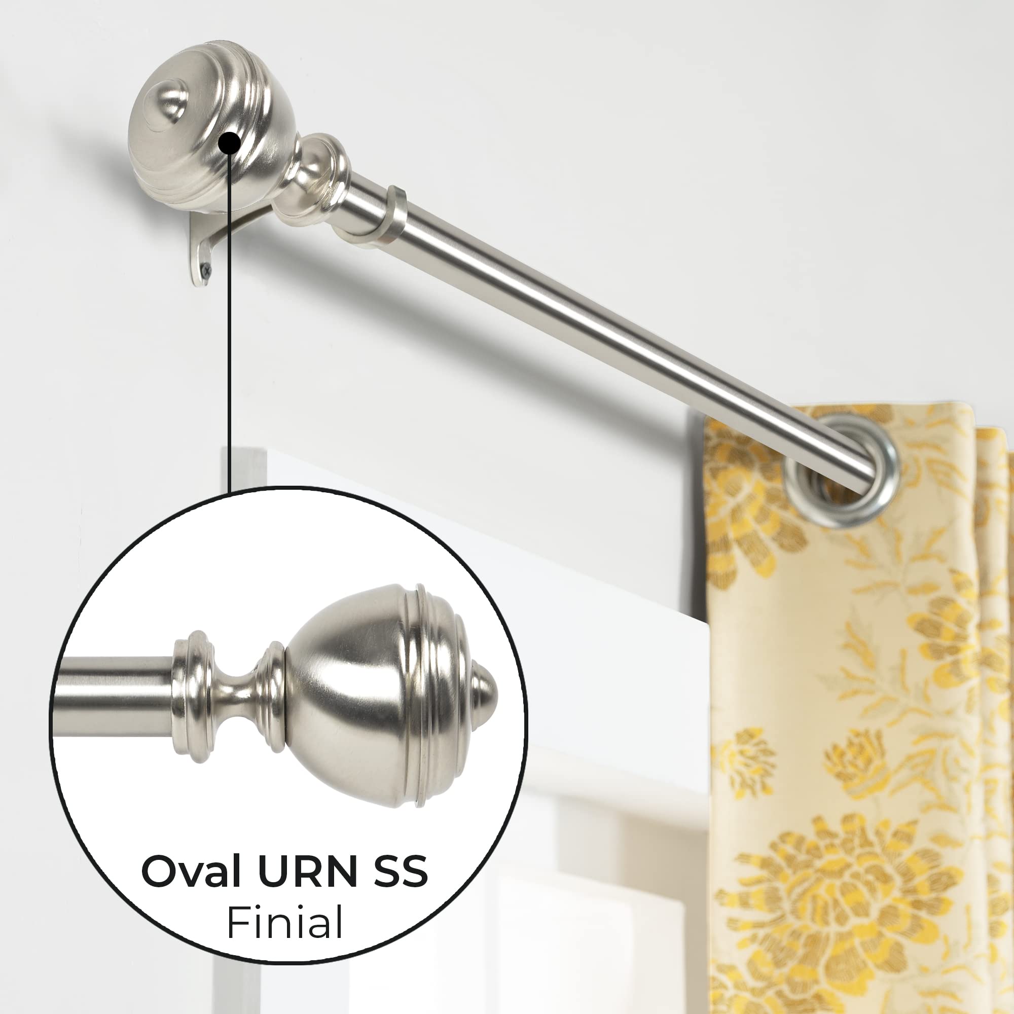 Deco Window Modern 1 in Satin Silver Stacked Round Adjustable Single Curtain Rods, 52 in - 144 in