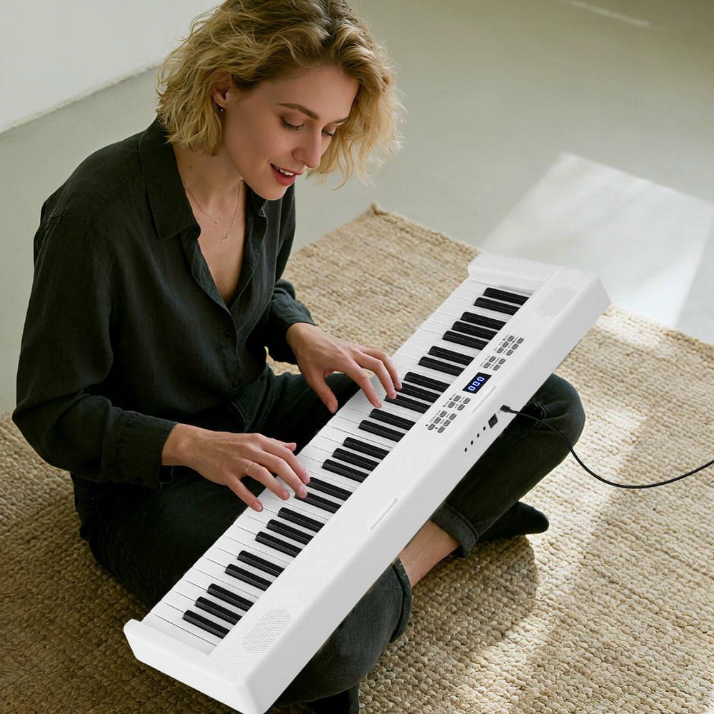 Resenkos 61-Key Foldable Full-Size Electronic Keyboard with MIDI & Split Function - White
