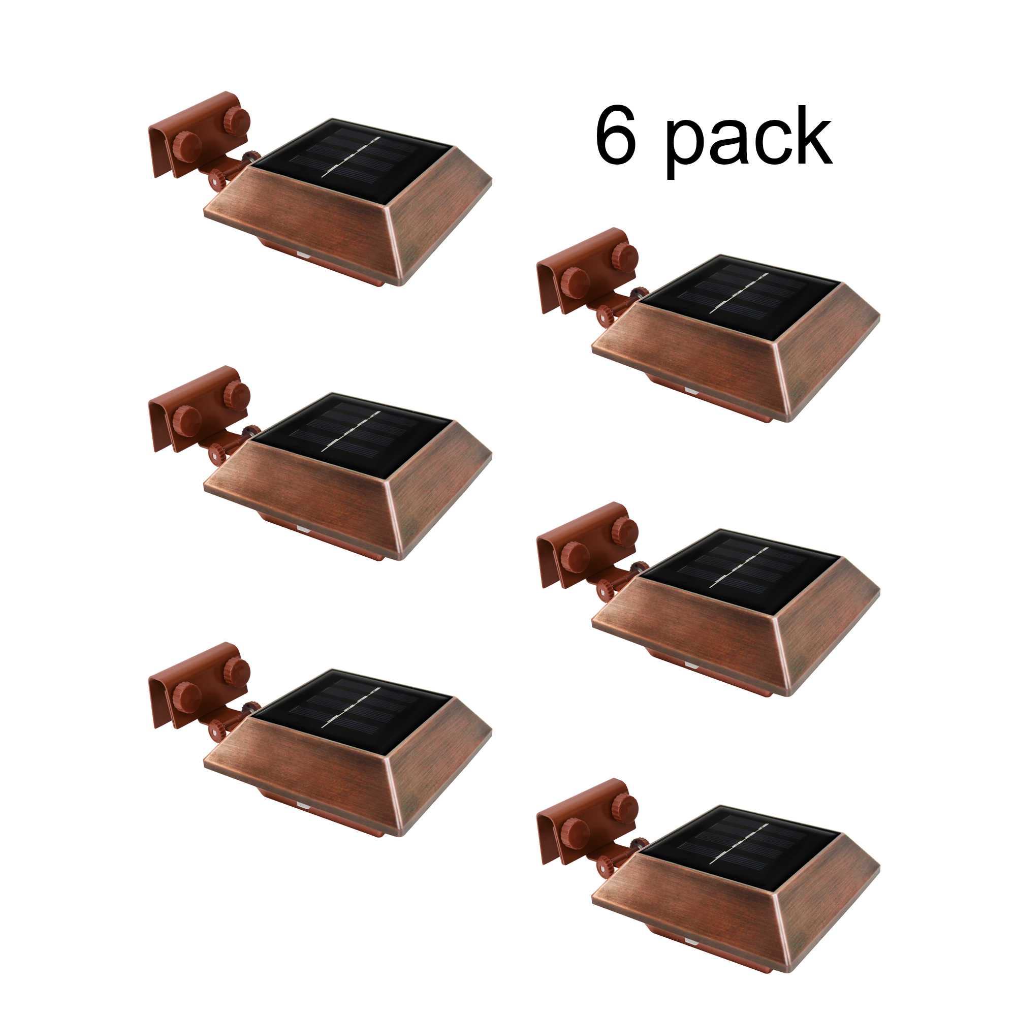 6 Pack Deal Ecothink Triple Mount Copper Square Solar 6 LED 55Lumen