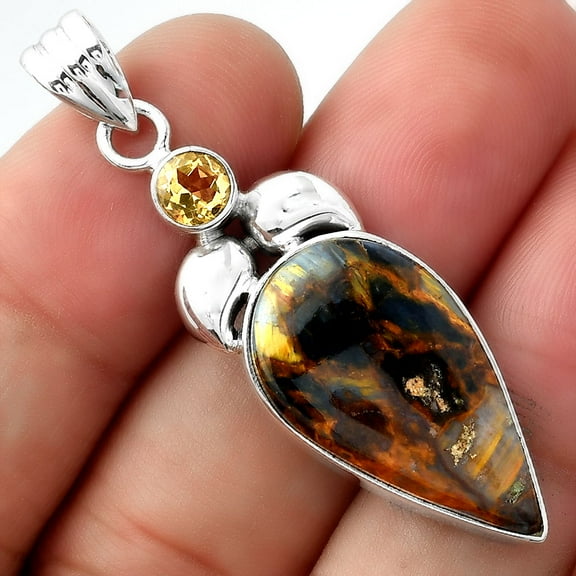 Natural Pietersite Namibia & Citrine 925 Sterling Silver Pendant Jewelry P-1683 SDP156920