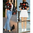 thumbnail image 4 of HAPPY BAY Women's Beach Halloween Costumes Blouse Tops Skull Party Pumpkin Print Hawaiian Short Sleeve Button Down Holiday Shirts for Women S Dark Night Bat Spider Webs, 4 of 5