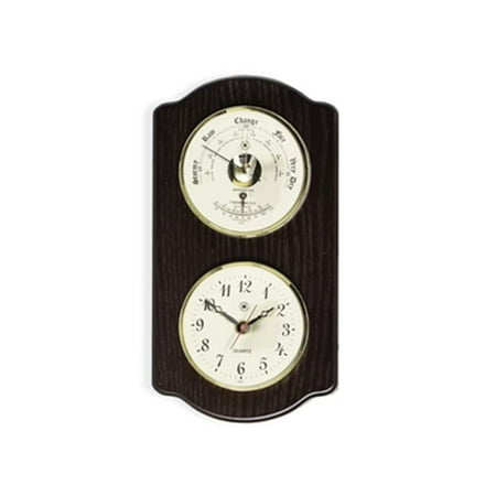 International Brass Quartz Clock Barometer with Thermometer - Ash Wood