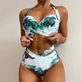 thumbnail image 4 of Crop Wrap Water Two Push Front Tops+Shorts Swimwear Swimsuit Two Print High Piece Retro Waist Women Piece Halter Tankini Bikini Up Ruched Color Halter Swimwears Tankinis Set, 4 of 4
