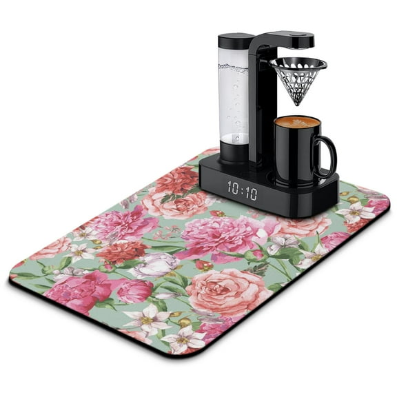 Washable Rubber Pioneer Dish Drying Mats for Kitchen Counter Home Large Coffee Bar Pad Accessories and Decor for Utensils Stemware 23.5''x15.5''