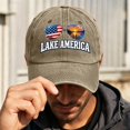 thumbnail image 5 of Unisex Baseball Cap, Vintage Washed Cotton Adjustable Dad Hat for Men and Women "LAKE AMERICA", Curved Brim Casual Cap for Everyday Outdoor Wear, 5 of 7