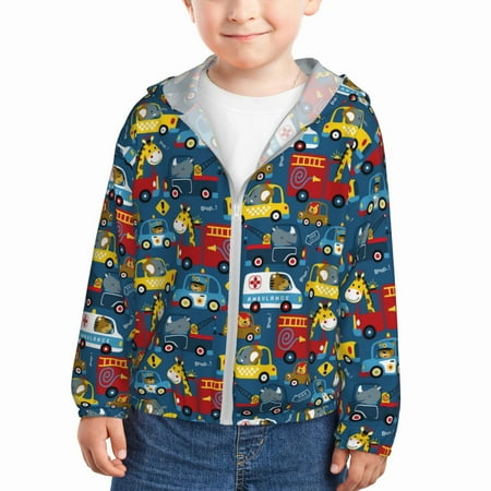 

Vsdgher Vehicles Cartoon with Funny Drivers Animal Drivers Kids Sun Protection Hoodie with Zip Rash Guard Tops Children s Long Sleeve Sun Protection Clothing -