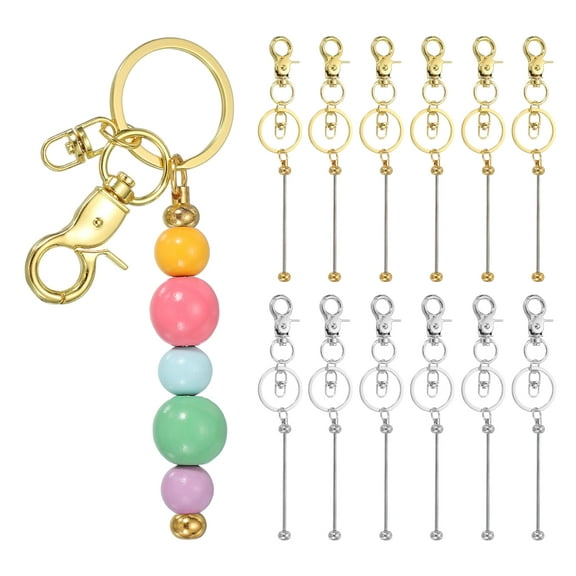 Uxcell 12Pcs Beadable Keychains, Metal DIY Beaded Keychain Making Kit with Lobster Hook for Crafts, Gold/Silver