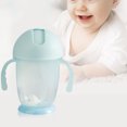 thumbnail image 4 of Vaso para beber antideslizante con asa doble de color azul claro para niños, a prueba de fugas, de 300 ml, 4 of 8