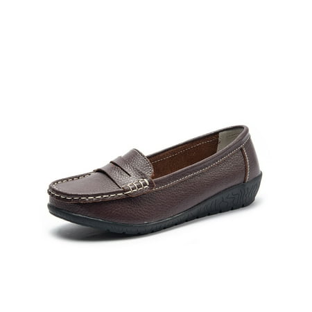 

Difumos Women Comfort Flat Boat Shoes Casual Low Top Walking Round Toe Nonslip Flats Coffee 8.5