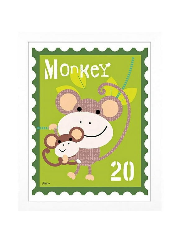 Timeless Frames Childrens Framed Art, 10" x 8", Monkey Animal Stamp