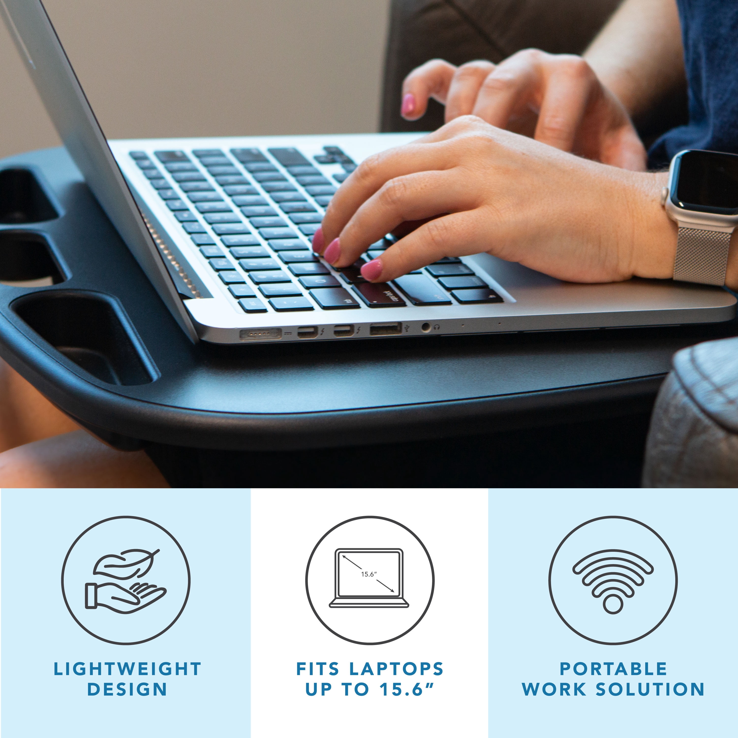 LapGear MyDesk Lap Desk, Fits 15.6" Laptop, Black